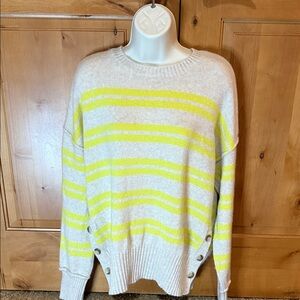 Aqua 100% Cashmere sweater, Medium, beautiful Beige with Yellow strips. Soft!